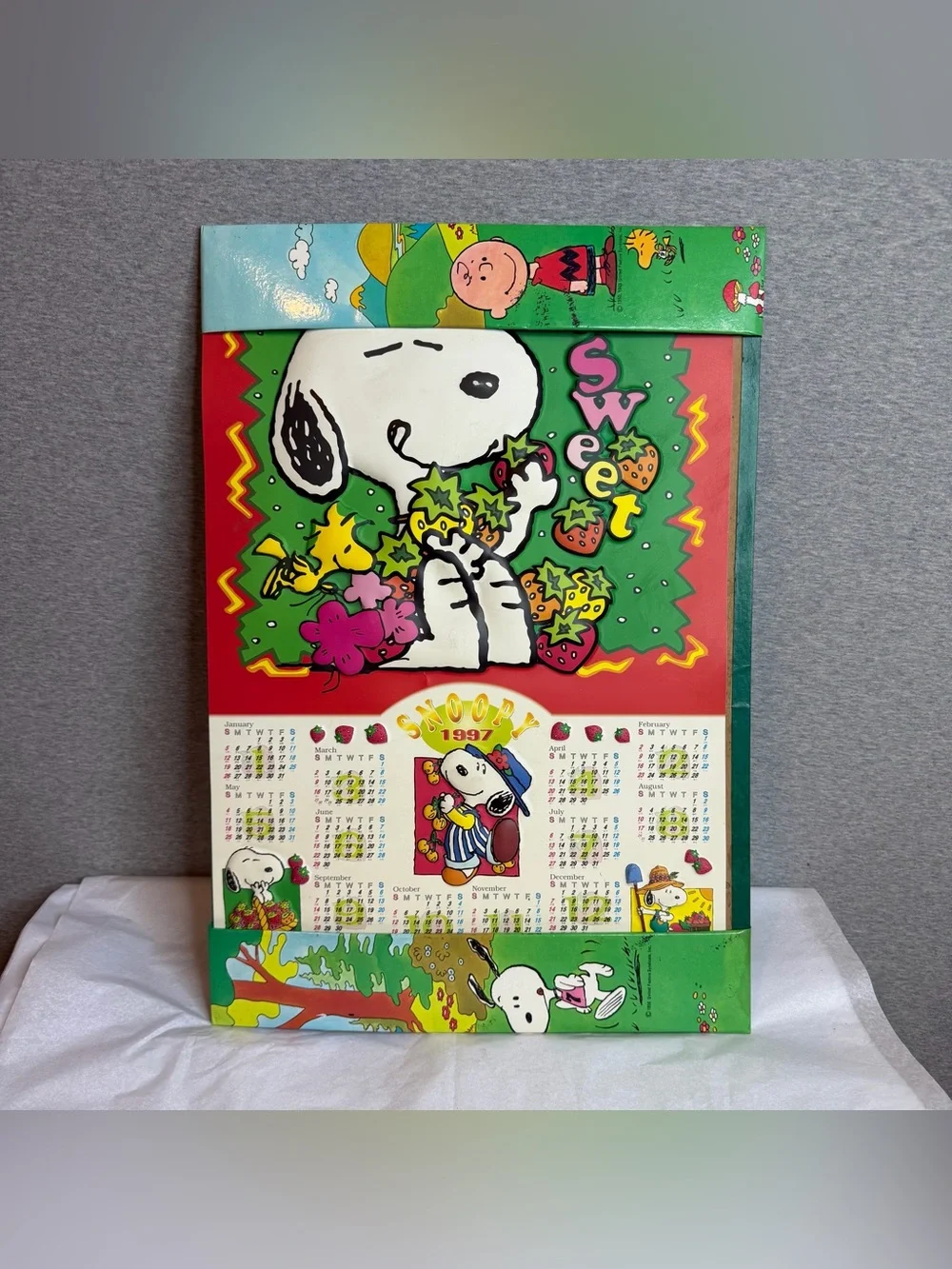 Vintage 1997 Peanuts Snoopy Poster At A Glance Calendar Woodstock Strawberry